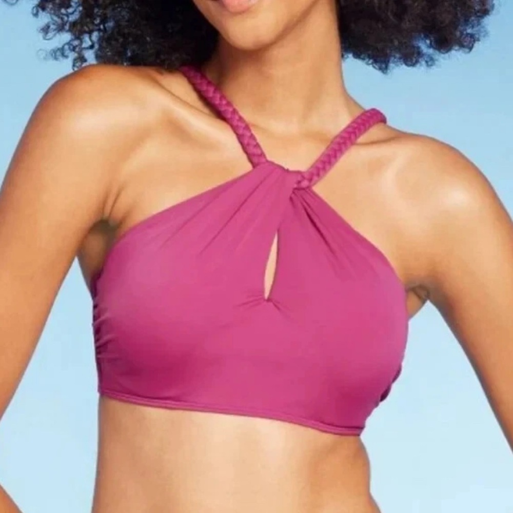 NWT Shade & Shore Vibrant Pinkish High-Neck Braided Strap Bikini Top Size 17